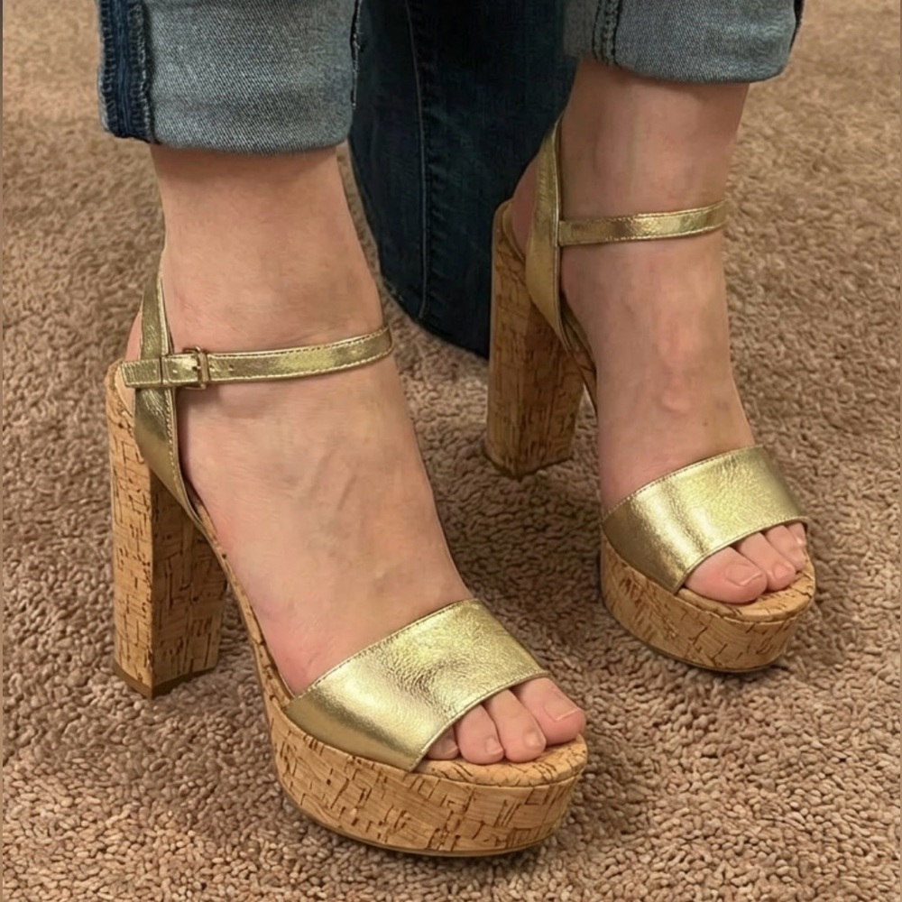 Nine West Gold Strappy Platform Heels